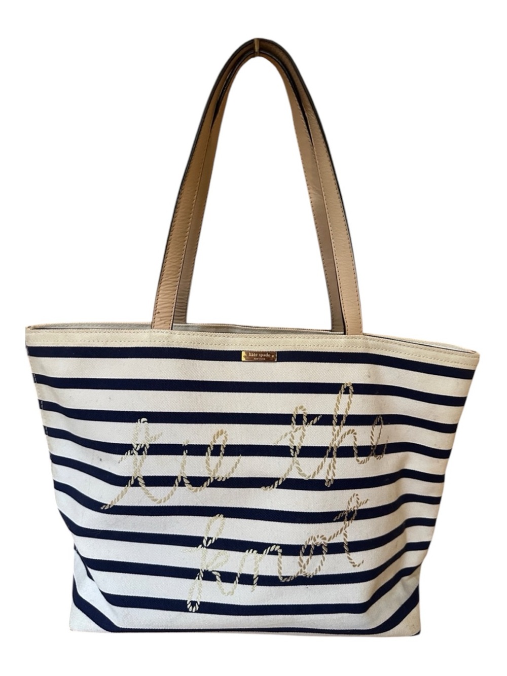 Kate Spade Tie the Knot striped tote Storybook lining